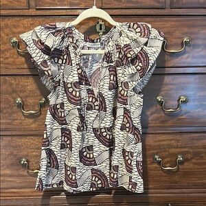 Ulla Johnson Brown Flutter Sleeve Blouse with Ruffled Tie Front